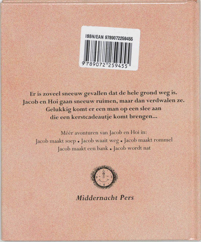 Achterkant van Jacob schept sneeuw