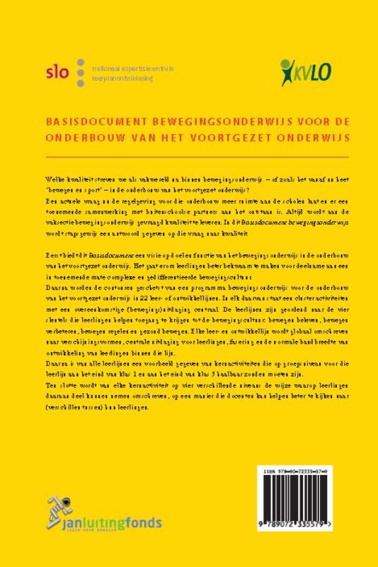 Achterkant van Basisdocument bewegingsonderwijs voor de onderbouw van het voortgezet onderwijs