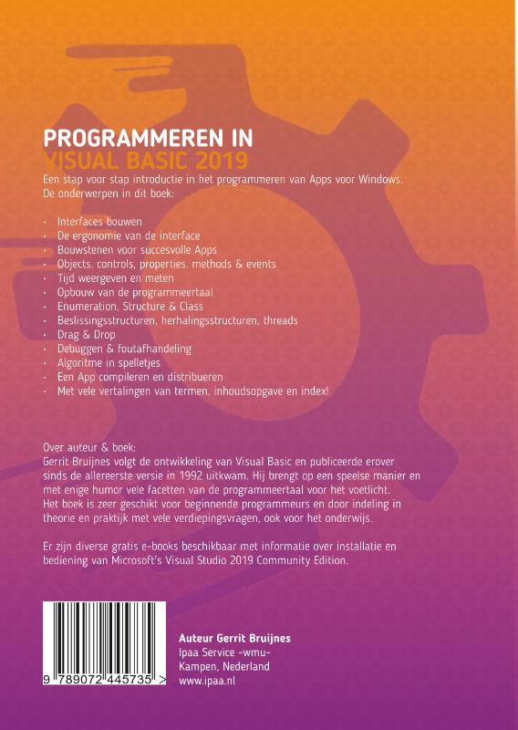 Achterkant van Programmeren in Visual Basic 2019