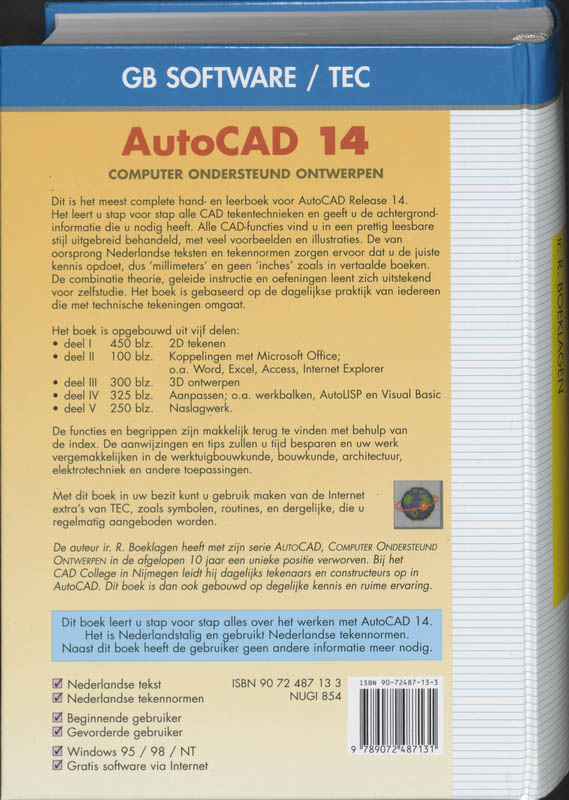Achterkant van AutoCAD 14 computer ondersteund ontwerpen