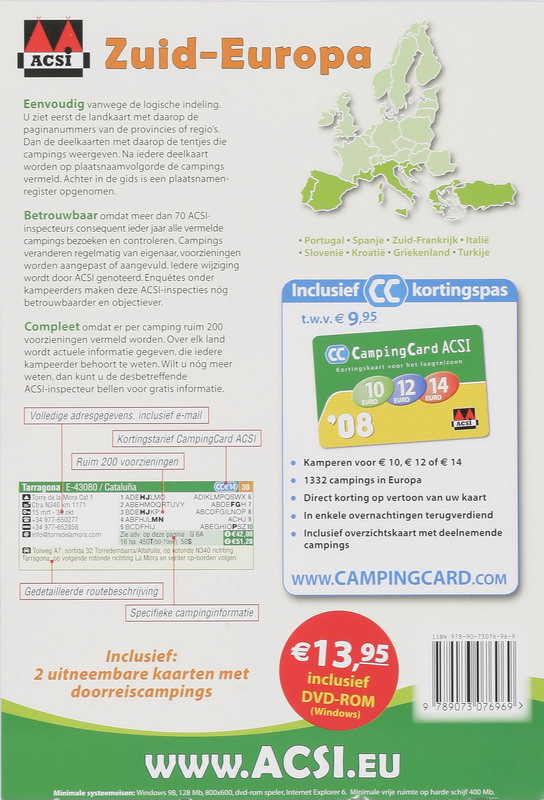 Achterkant van ACSI Campinggids Zuid-Europa 2008