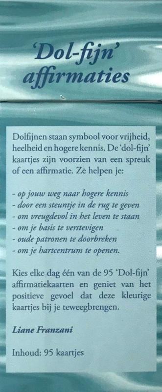 Achterkant van Dol-fijn affirmaties