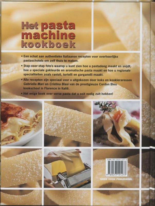 Achterkant van Het pastamachine kookboek
