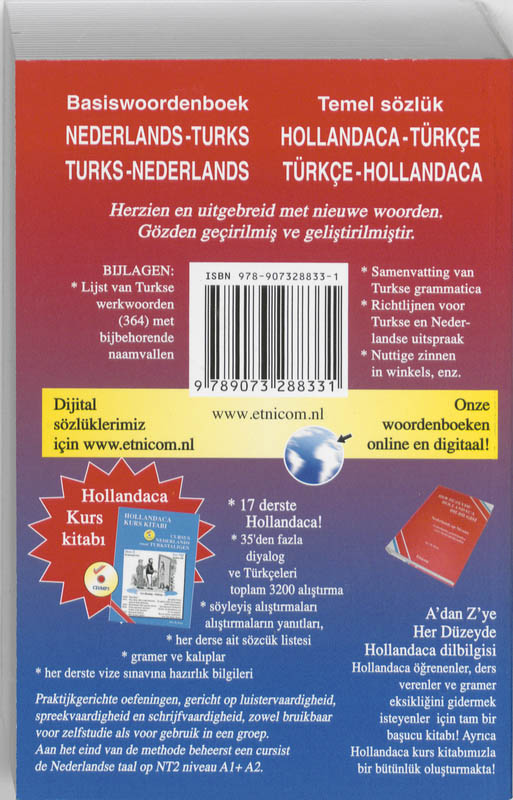 Achterkant van Basiswoordenboek Nederlands-Turks/Turks-Nederlands