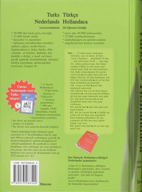 Achterkant van Turks-Nederlands woordenboek