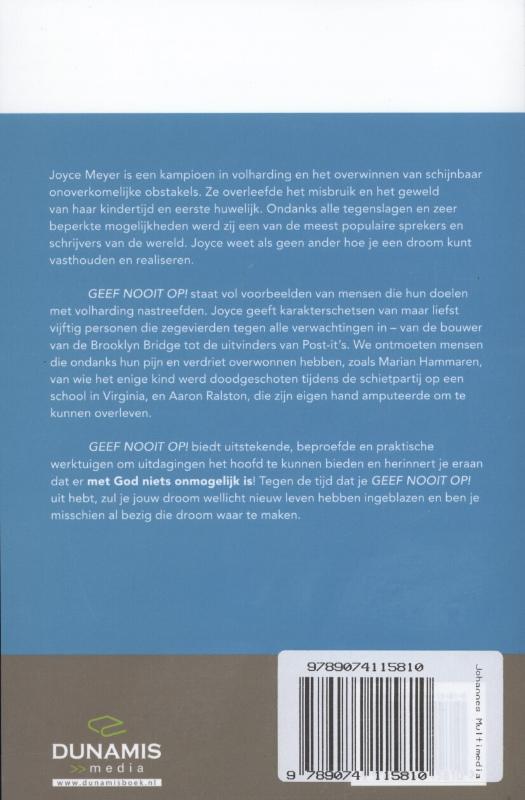 Achterkant van Geef nooit op