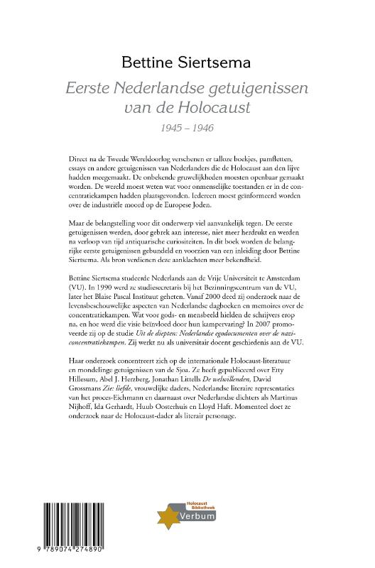 Achterkant van Eerste Nederlandse getuigenissen van de Holocaust, 1945-1946