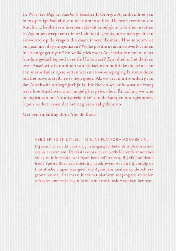 Achterkant van Wat er overblijft van Auschwitz?