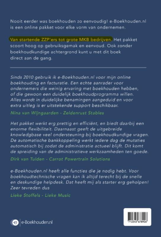 Achterkant van Boekhouden met e-Boekhouden.nl