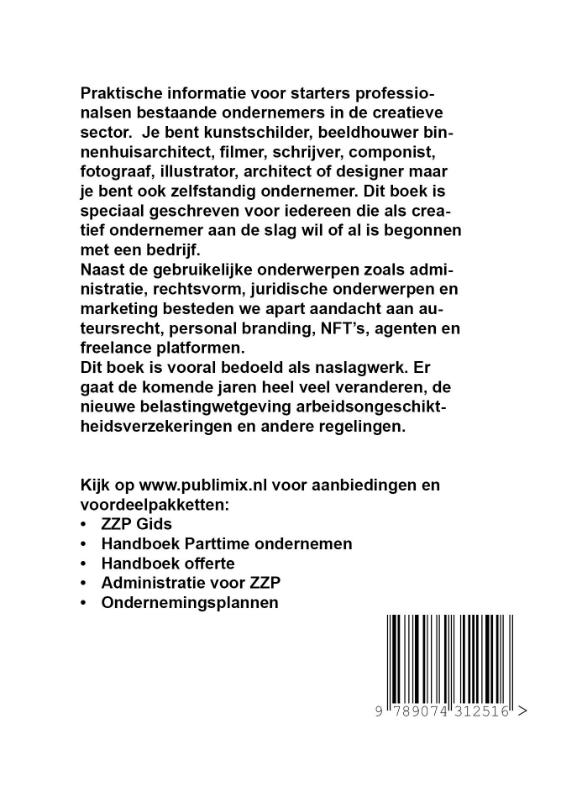 Achterkant van Ondernemersgids Creatieve beroepen 2022