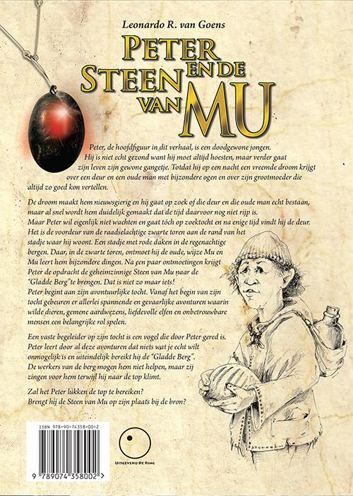 Achterkant van Peter en de steen van Mu