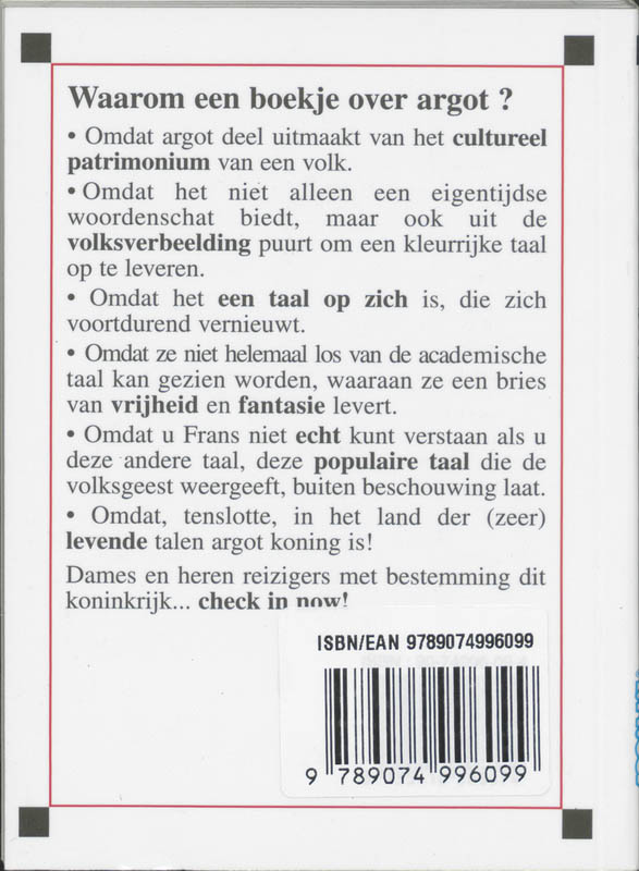 Achterkant van Frans zonder taboe (argot francais)