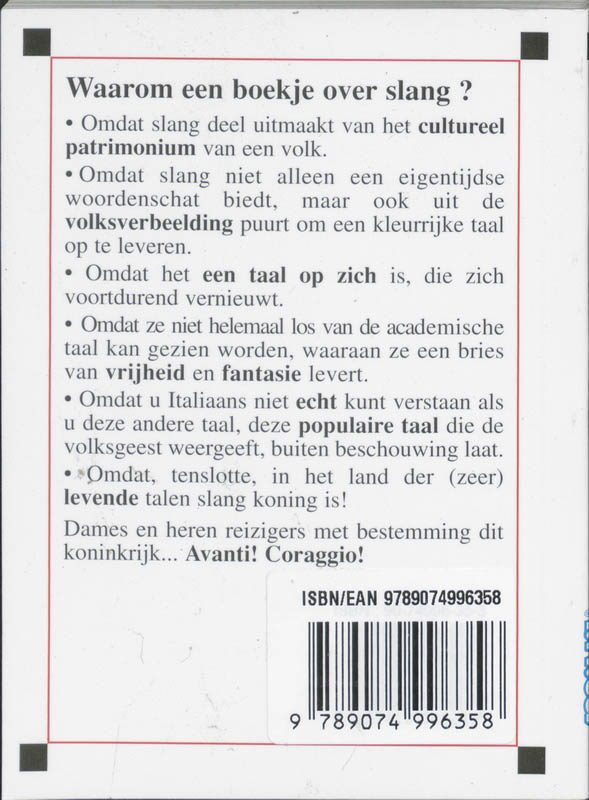 Achterkant van Italiaans zonder taboe