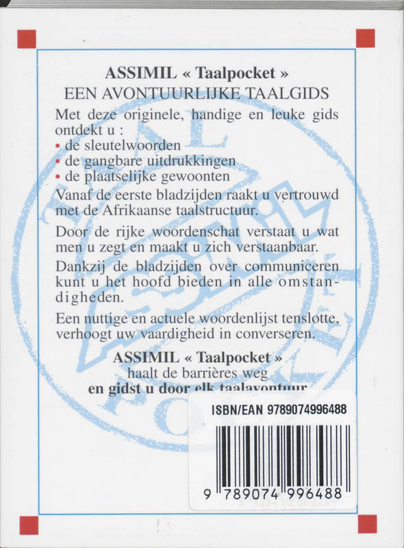 Achterkant van Afrikaans taalpocket