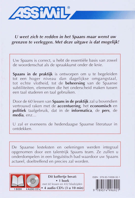 Achterkant van Assimil Spaans in de praktijk