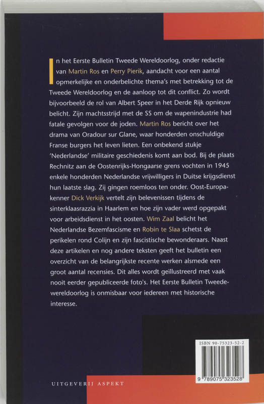 Achterkant van Eerste bulletin van de Tweede Wereldoorlog