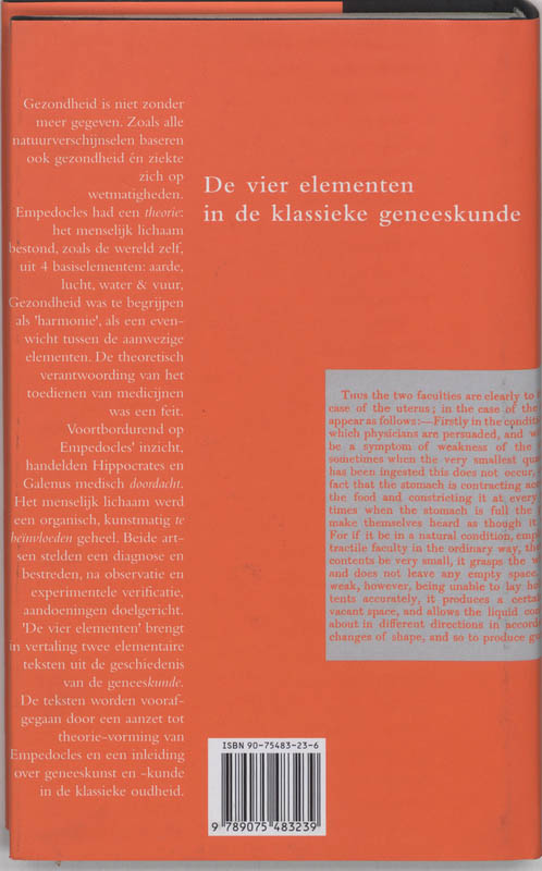 Achterkant van De vier elementen in de klassieke geneeskunde