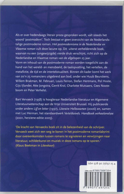 Achterkant van Het postmodernisme in de Nederlandse en Vlaamse roman