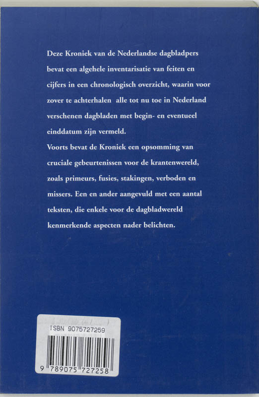Achterkant van Kroniek van de Nederlandse dagbladpers