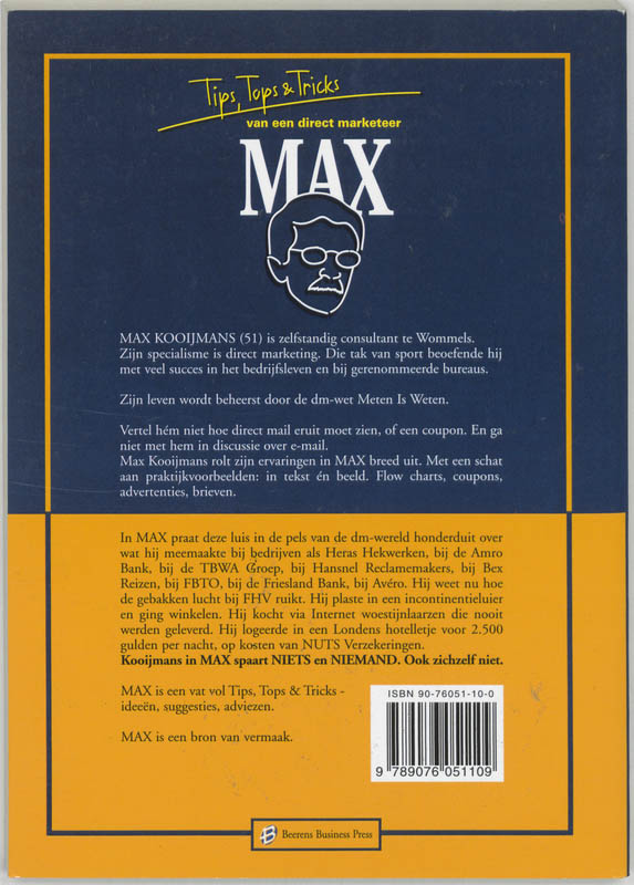Achterkant van Max - tips, tops & tricks van een direct marketeer