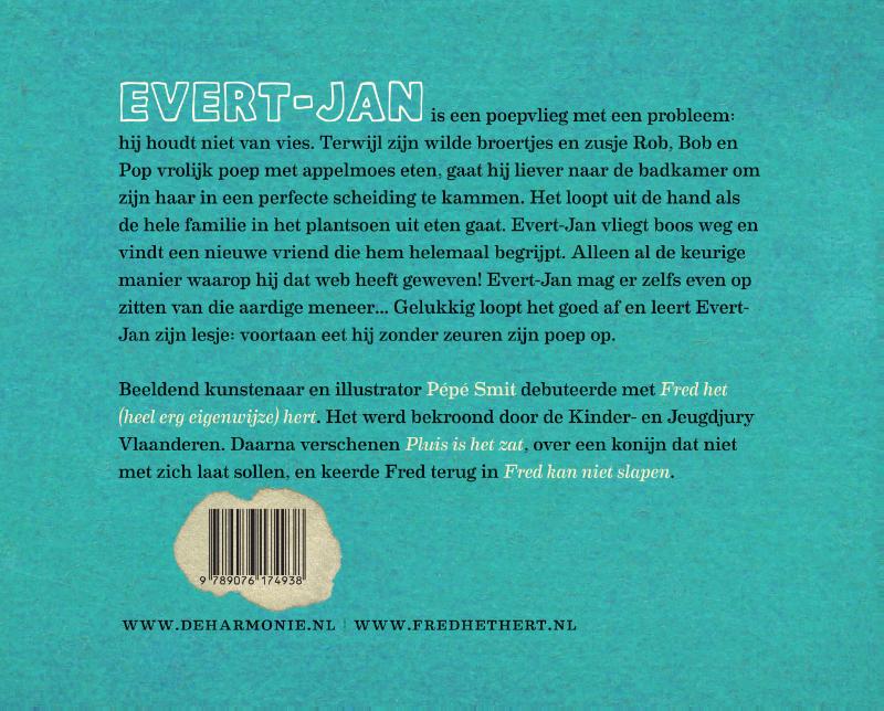 Achterkant van Evert-Jan, een poepvlieg met smetvrees