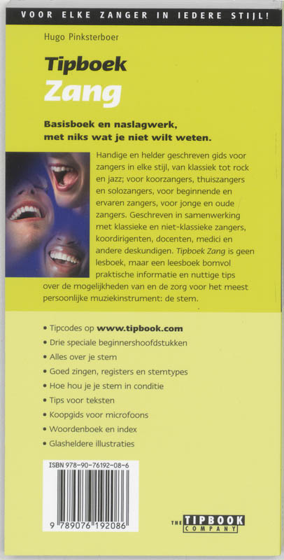 Achterkant van Tipboek zang
