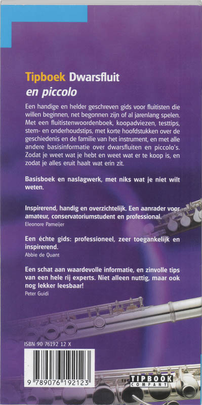 Achterkant van Tipboek dwarsfluit