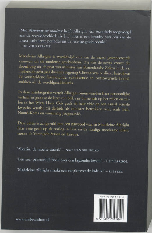 Achterkant van Mevrouw de minister