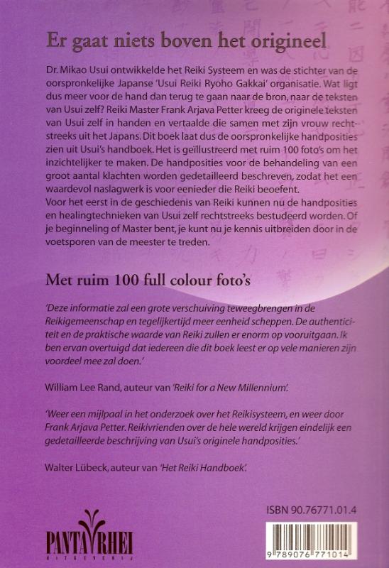 Achterkant van Het ooorspronkelijke Reiki handboek van dr. Mikao Usui