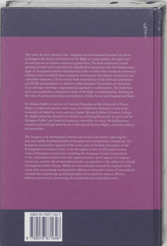 Achterkant van The Right to Confrontation in European Criminal Proceedings
