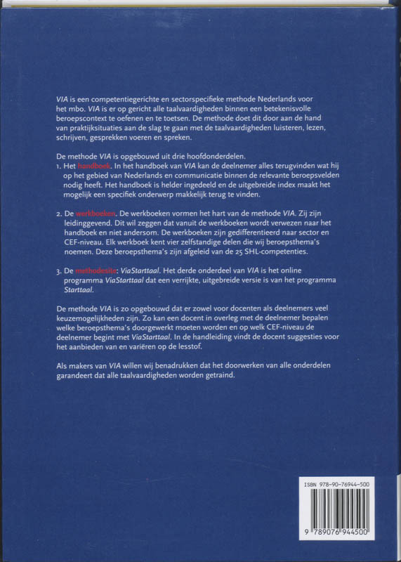 Achterkant van VIA handboek