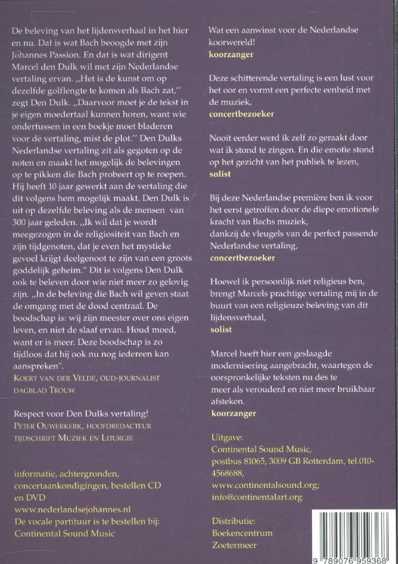 Achterkant van Nederlandse Johannes Passion van J.S. Bach