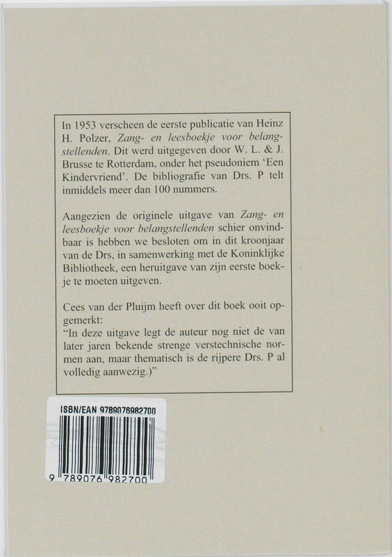 Achterkant van Zang- en leesboekje voor belangstellenden