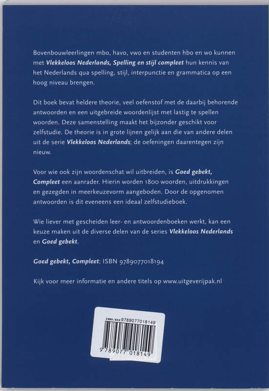 Achterkant van Vlekkeloos Nederlands
