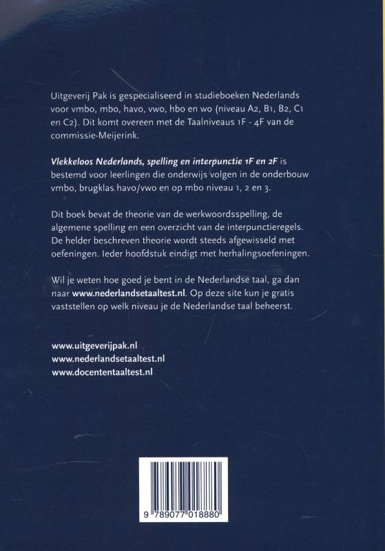 Achterkant van taalniveau 1F en 2F