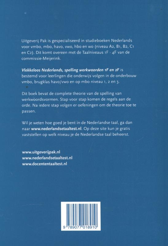 Achterkant van Spelling werkwoorden taalniveau 1F en 2F