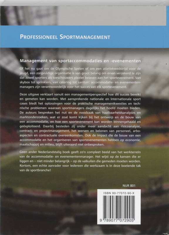 Achterkant van Management van sportaccommodaties en -evenementen