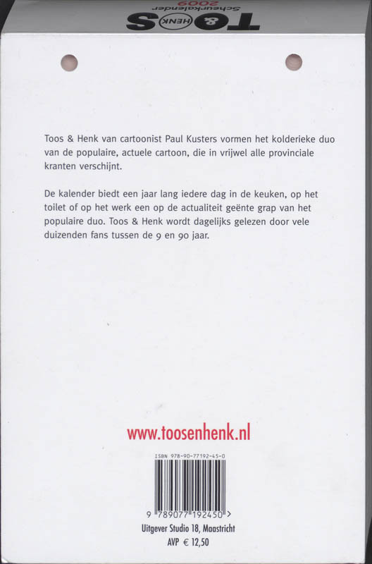 Achterkant van Scheurkalender Toos & Henk 2009
