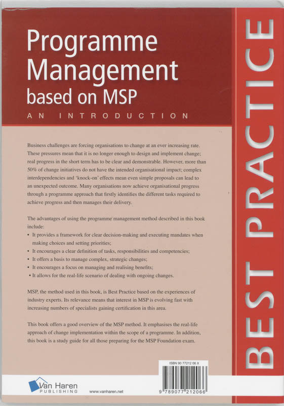 Achterkant van Programme management based on MSP