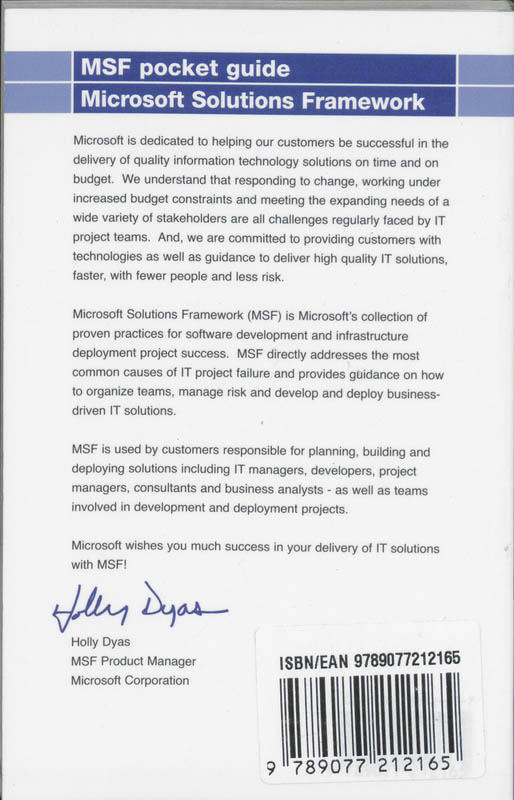 Achterkant van MSF, Microsoft Solutions Framework