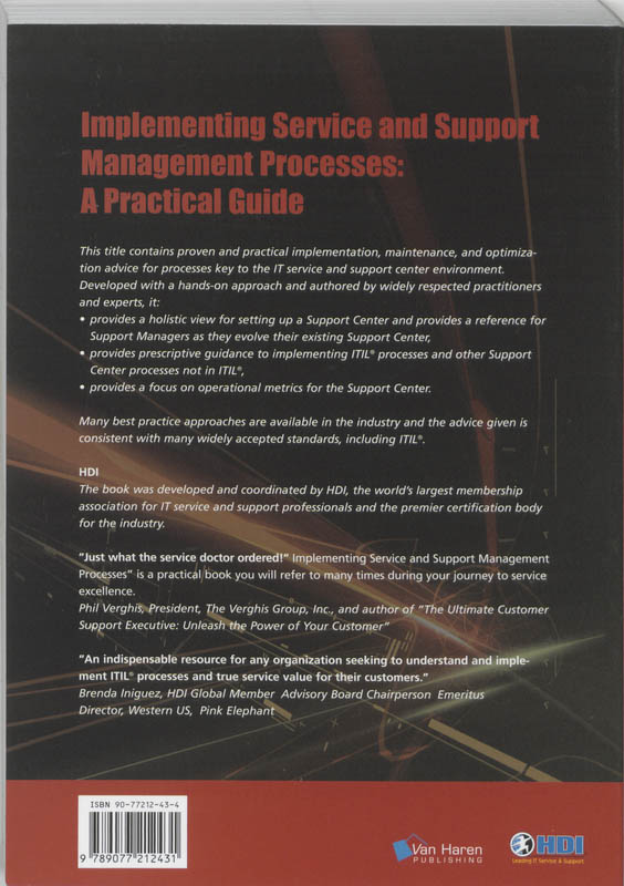 Achterkant van Implementing service and support management process