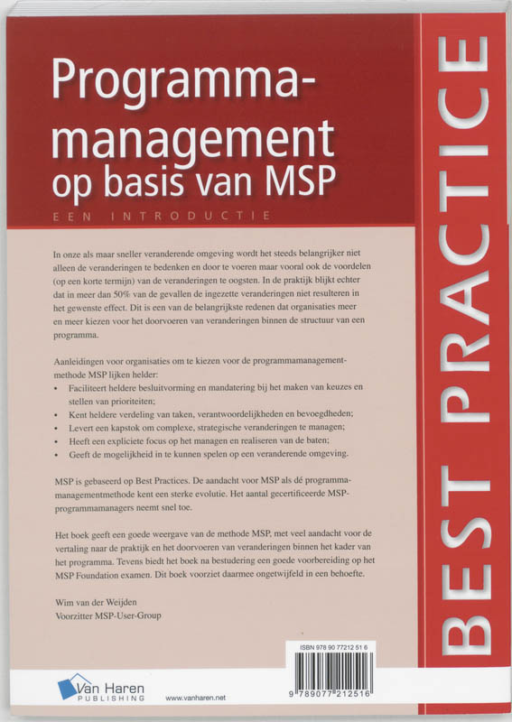 Achterkant van Programmamanagement op basis van MSP - een introductie