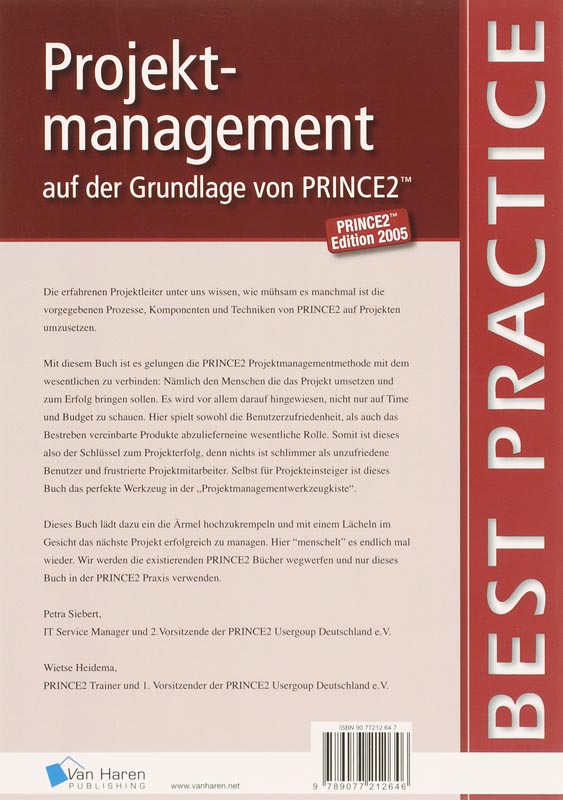 Achterkant van Projektmanagement auf der Grundlage von PRINCE2