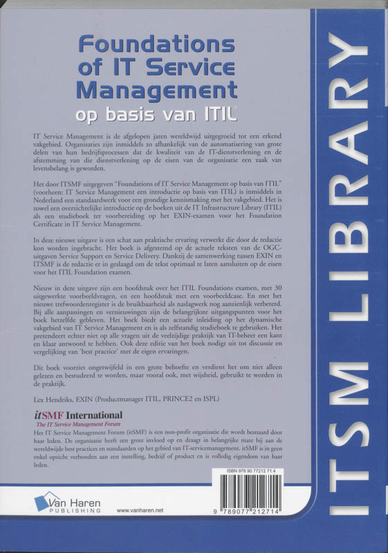 Achterkant van Foundations of IT Service Management op basis van ITIL