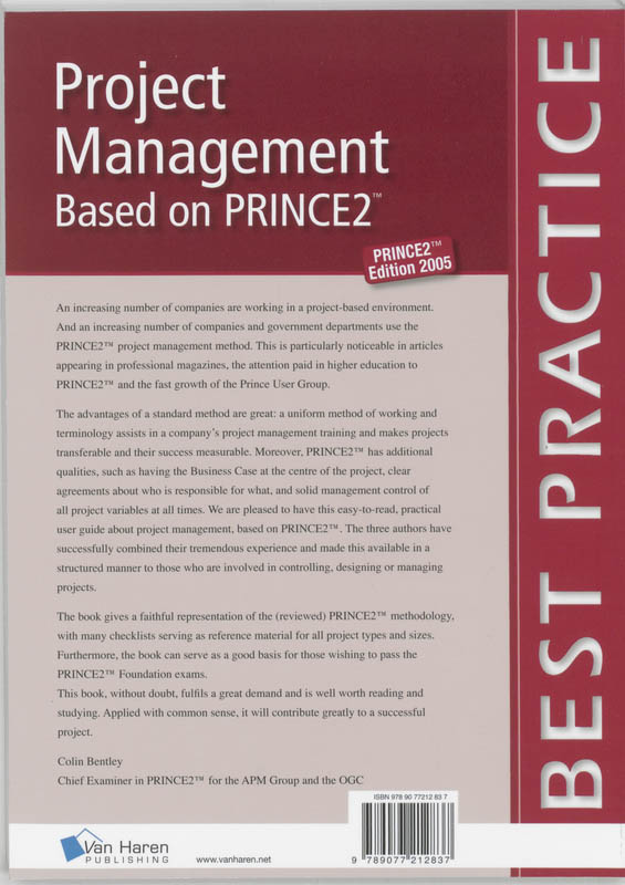 Achterkant van Projectmanagement on basis of Prince2