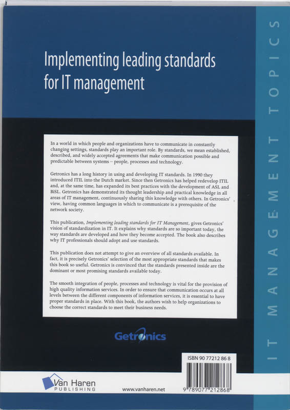 Achterkant van Implementing leading standards for IT Management