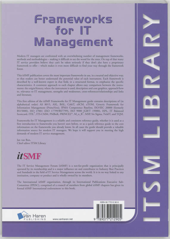 Achterkant van Frameworks for IT management