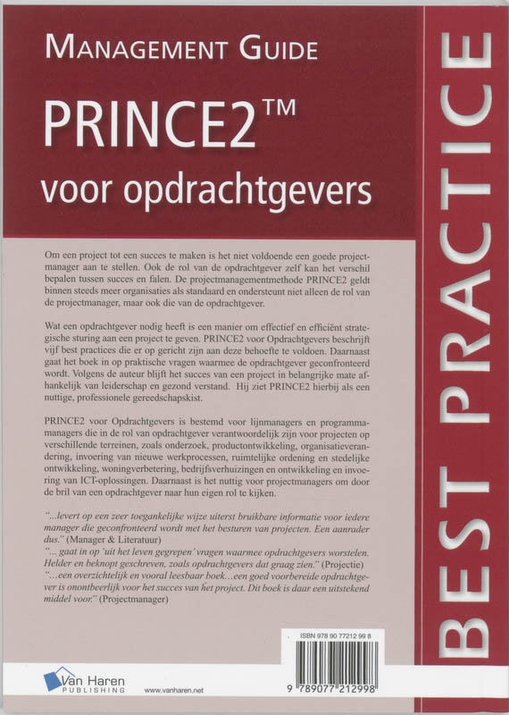 Achterkant van PRINCE2 voor opdrachtgevers