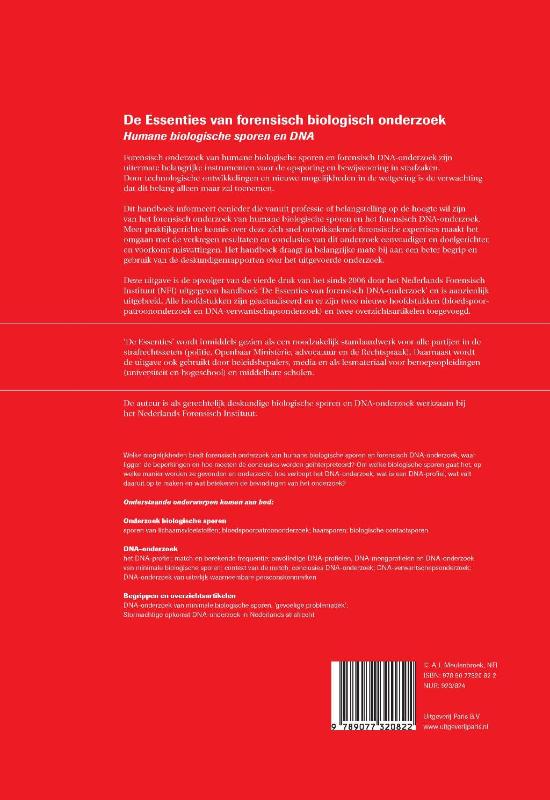 Achterkant van De essenties van forensisch biologisch onderzoek.