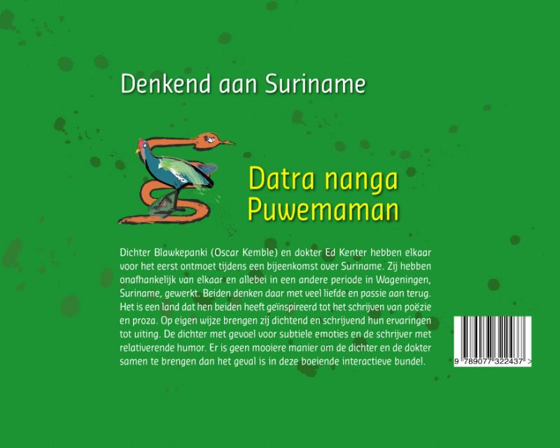 Achterkant van Fu Memre Sranan, denkend aan Suriname de dokter en de dichter, Datra nanga Puwemaman